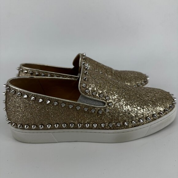 Louboutin Gold Pik Boat Flat - Size 38.5 - Picture 9 of 11